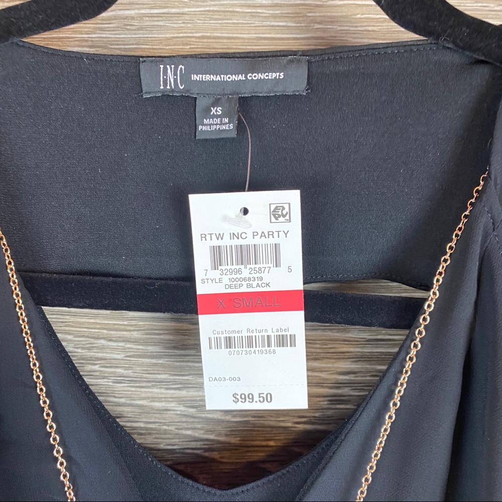 INC Ruffle Front Black dress with Necklace NWT - Picture 4 of 7